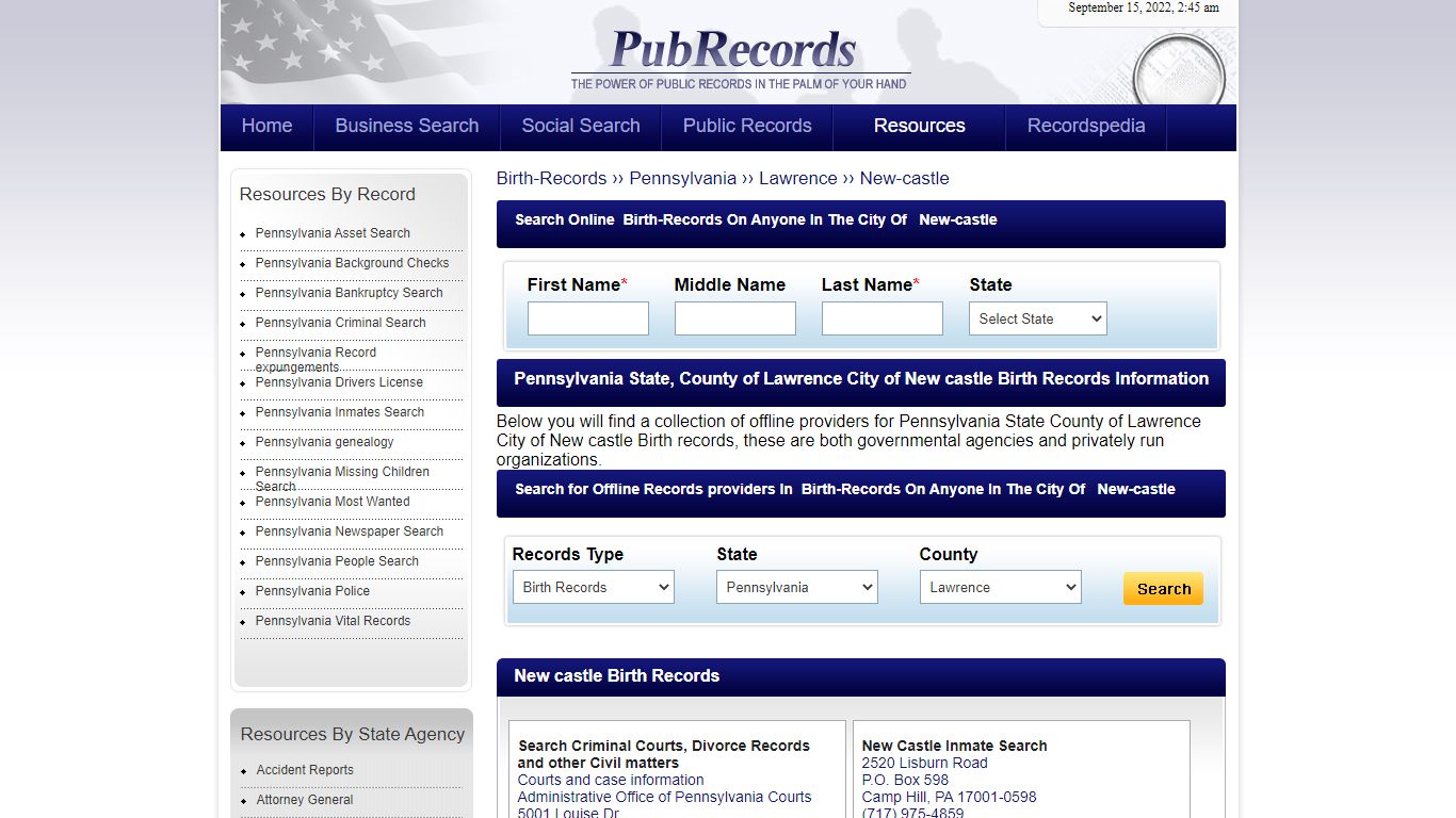 New castle, Lawrence County, Pennsylvania Birth Records